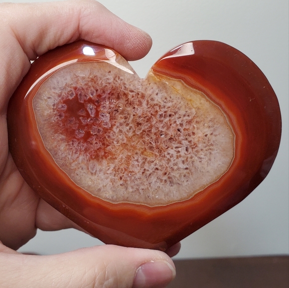 Carnelian Crystal Heart With Druzy - Picture 11 of 12